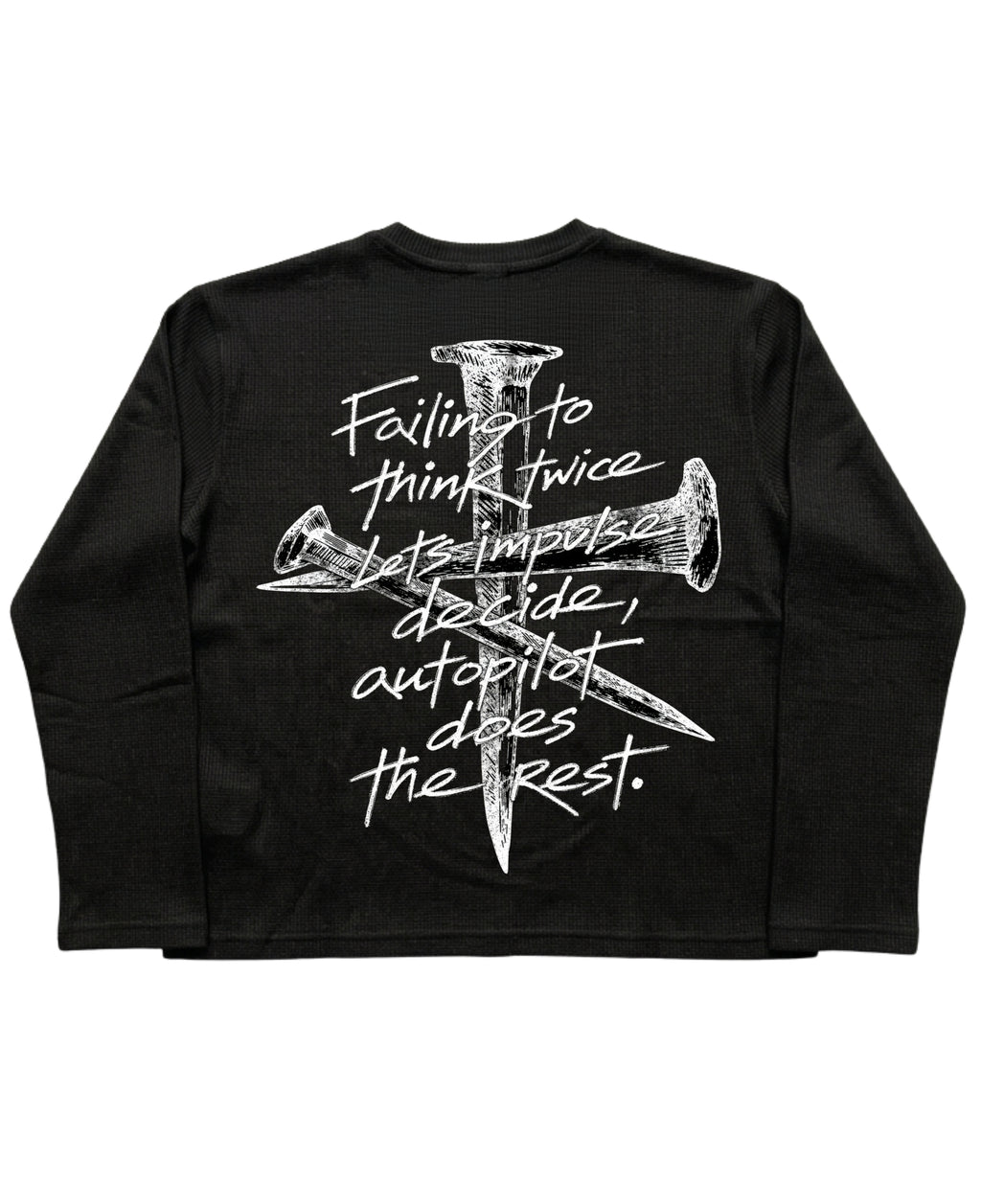 Black Henley waffle knit Back Design