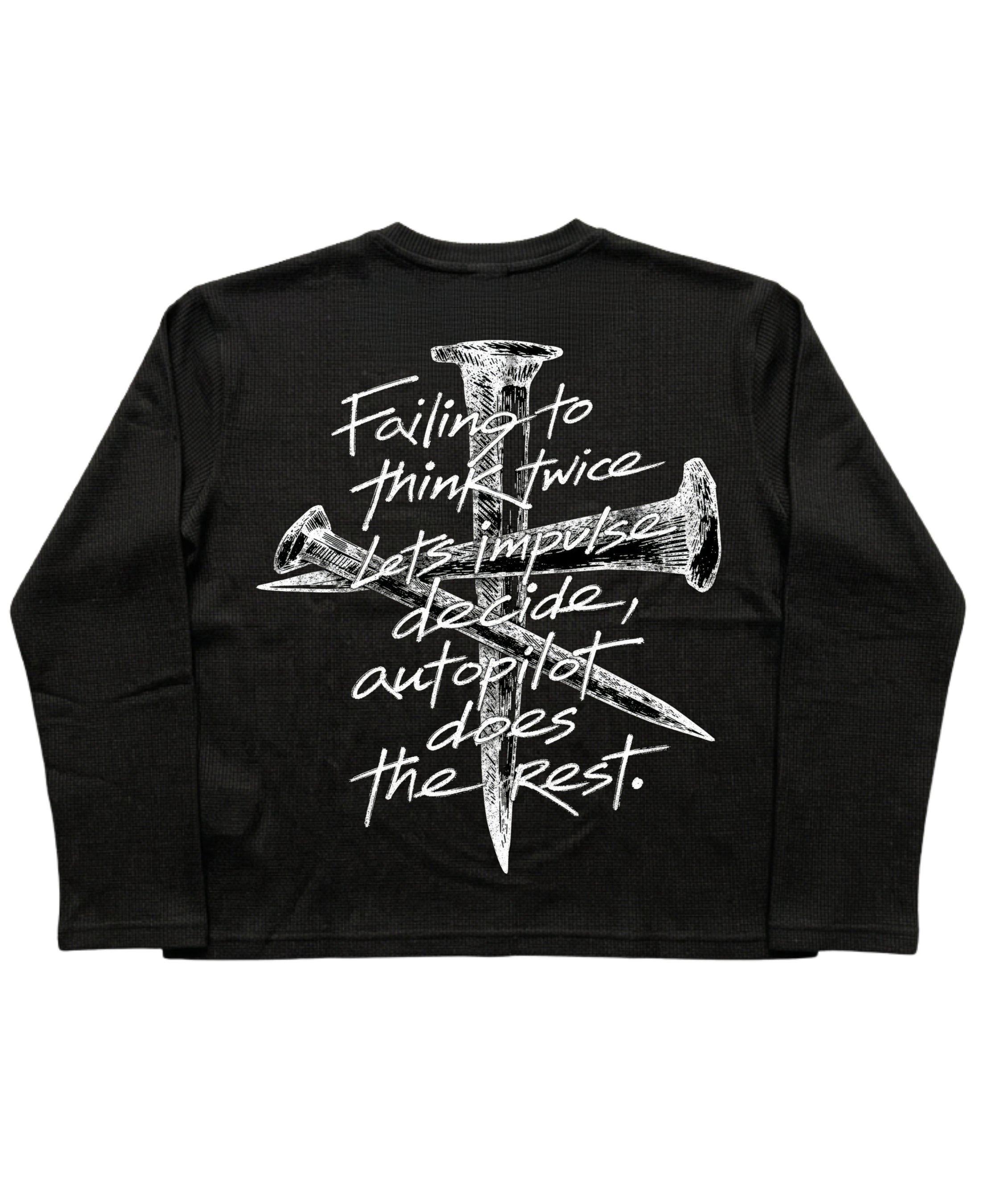 Black Henley waffle knit Back Design