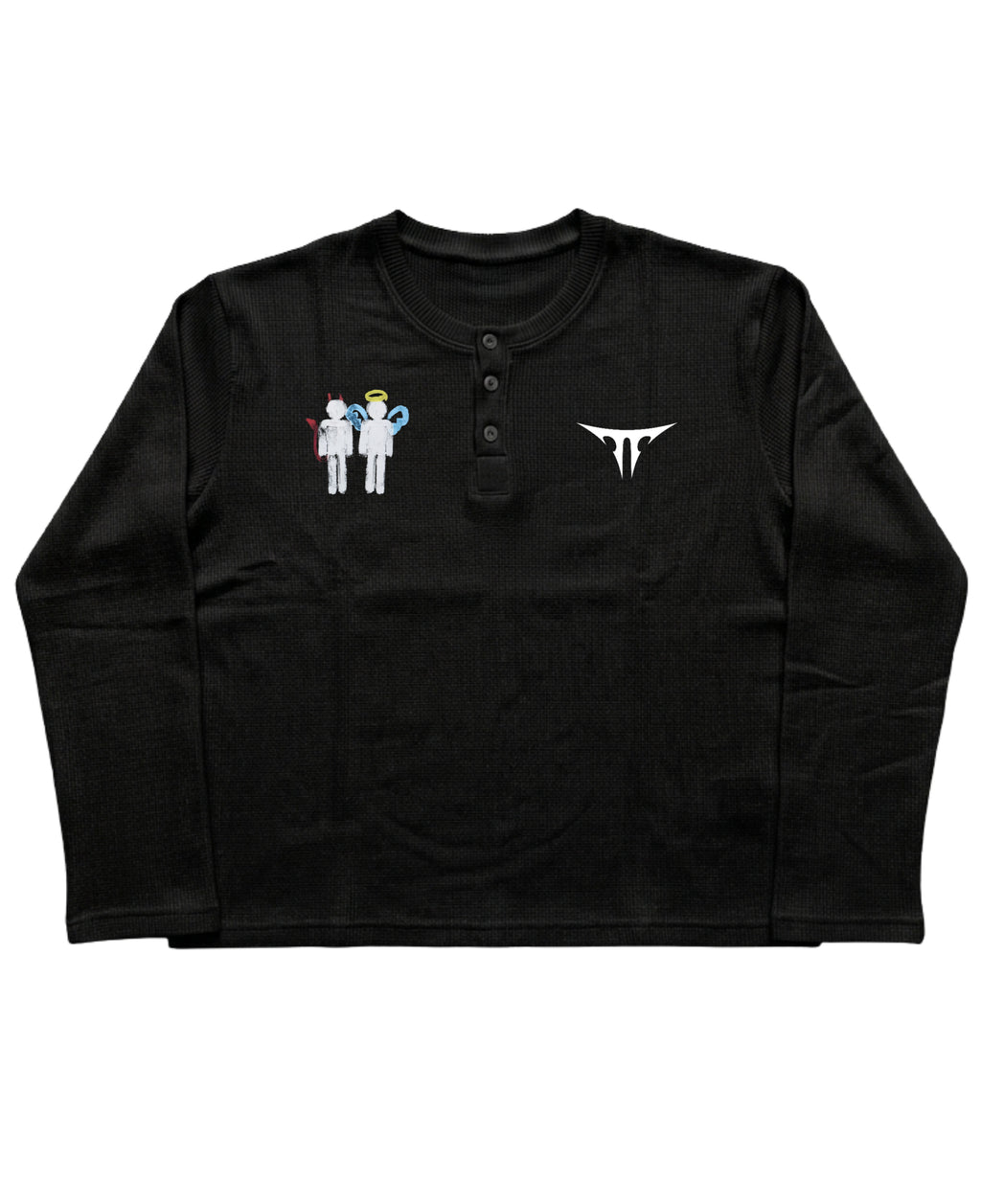 Black Henley waffle knit Front Design