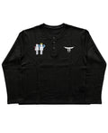 Black Henley waffle knit Front Design