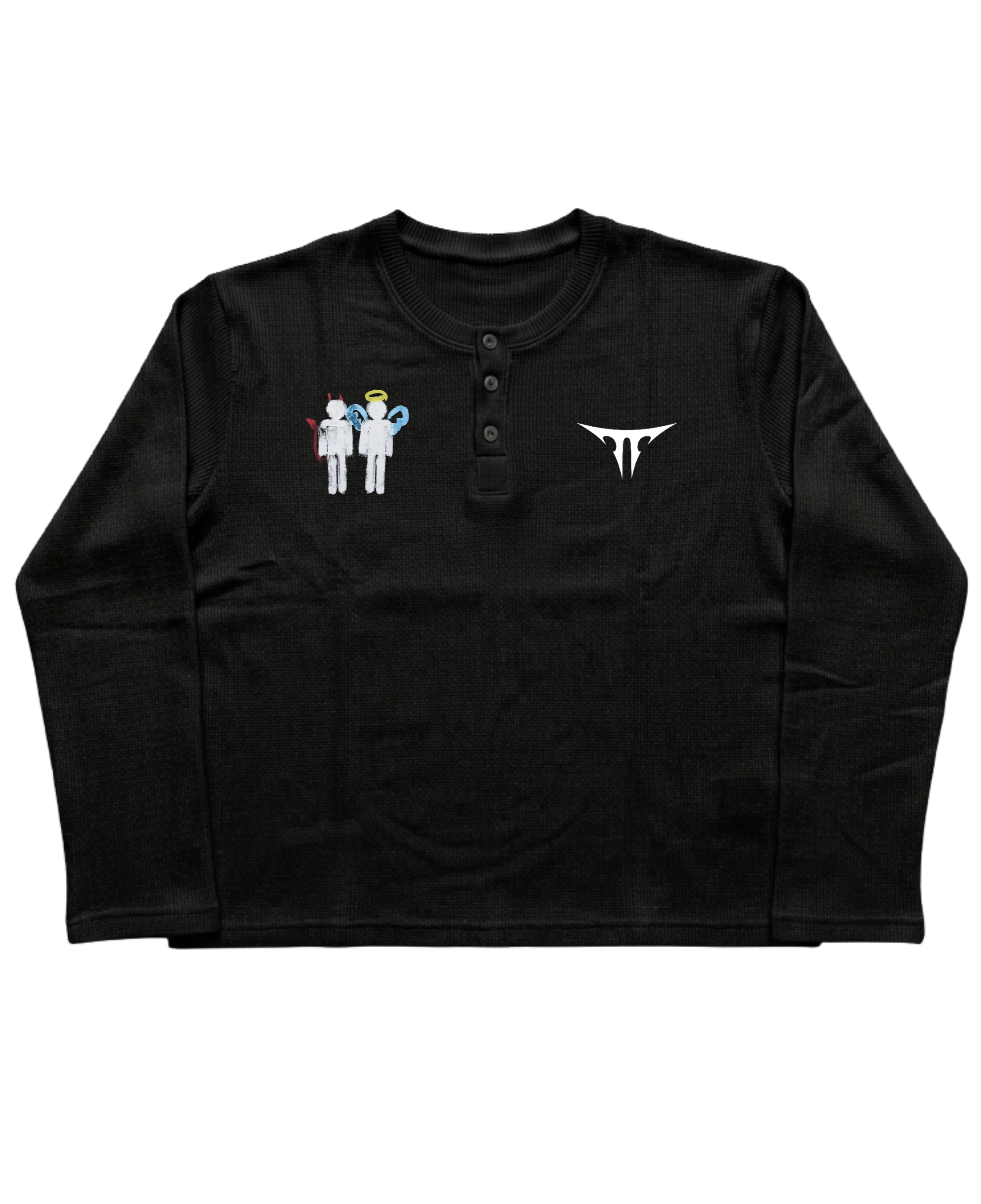 Black Henley waffle knit Front Design