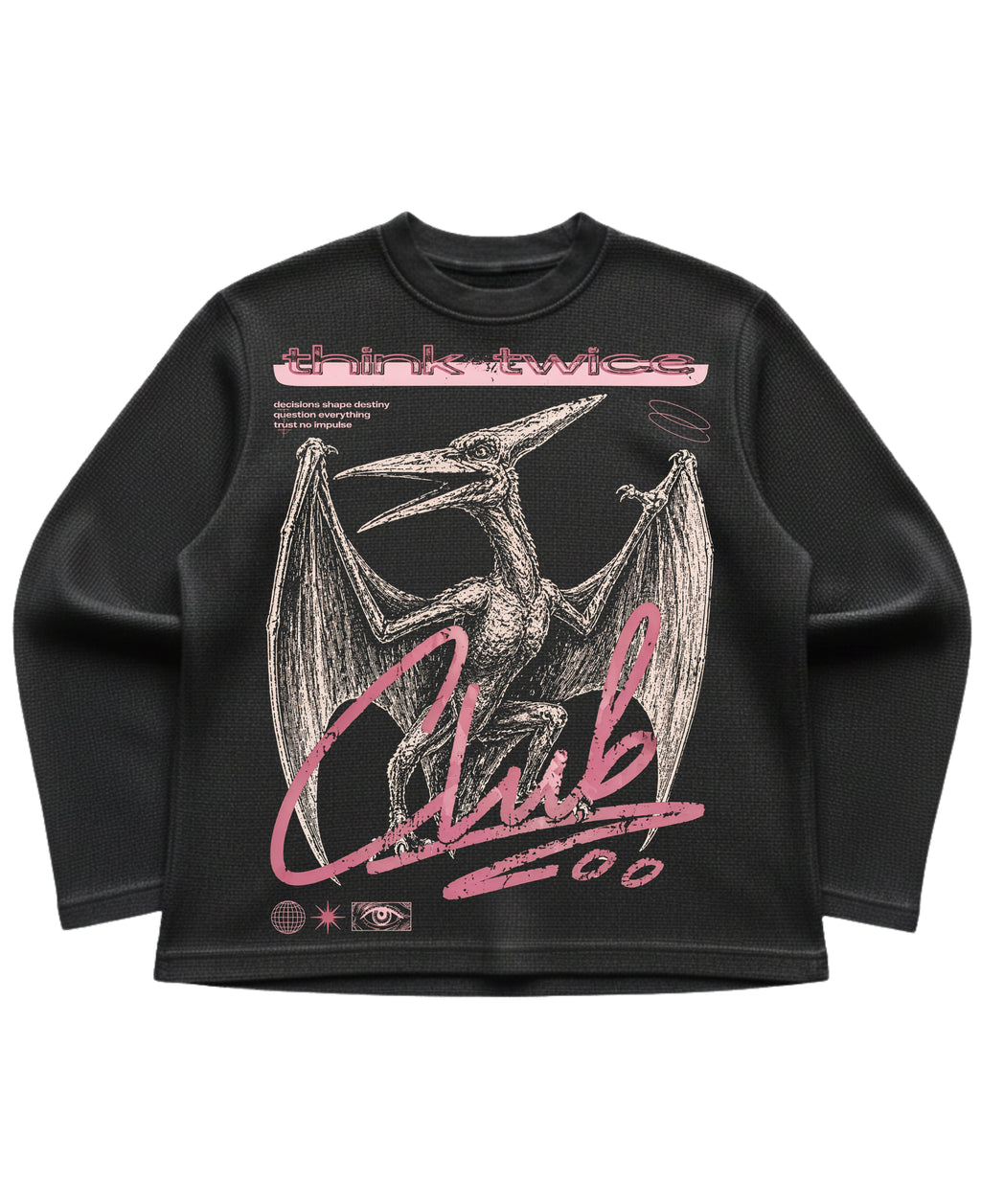 Black waffle knit oversized full-sleeve Front Design
