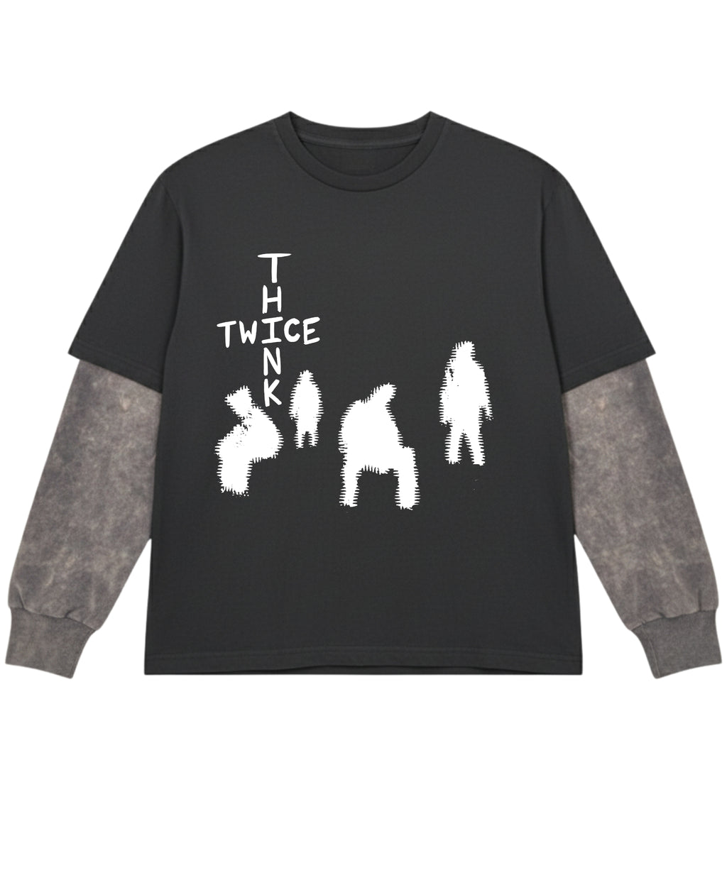 Black With Acidwash Sleeve Oversized Tee Front Design