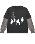Black With Acidwash Sleeve Oversized Tee Front Design