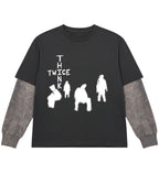 Black With Acidwash Sleeve Oversized Tee Front Design