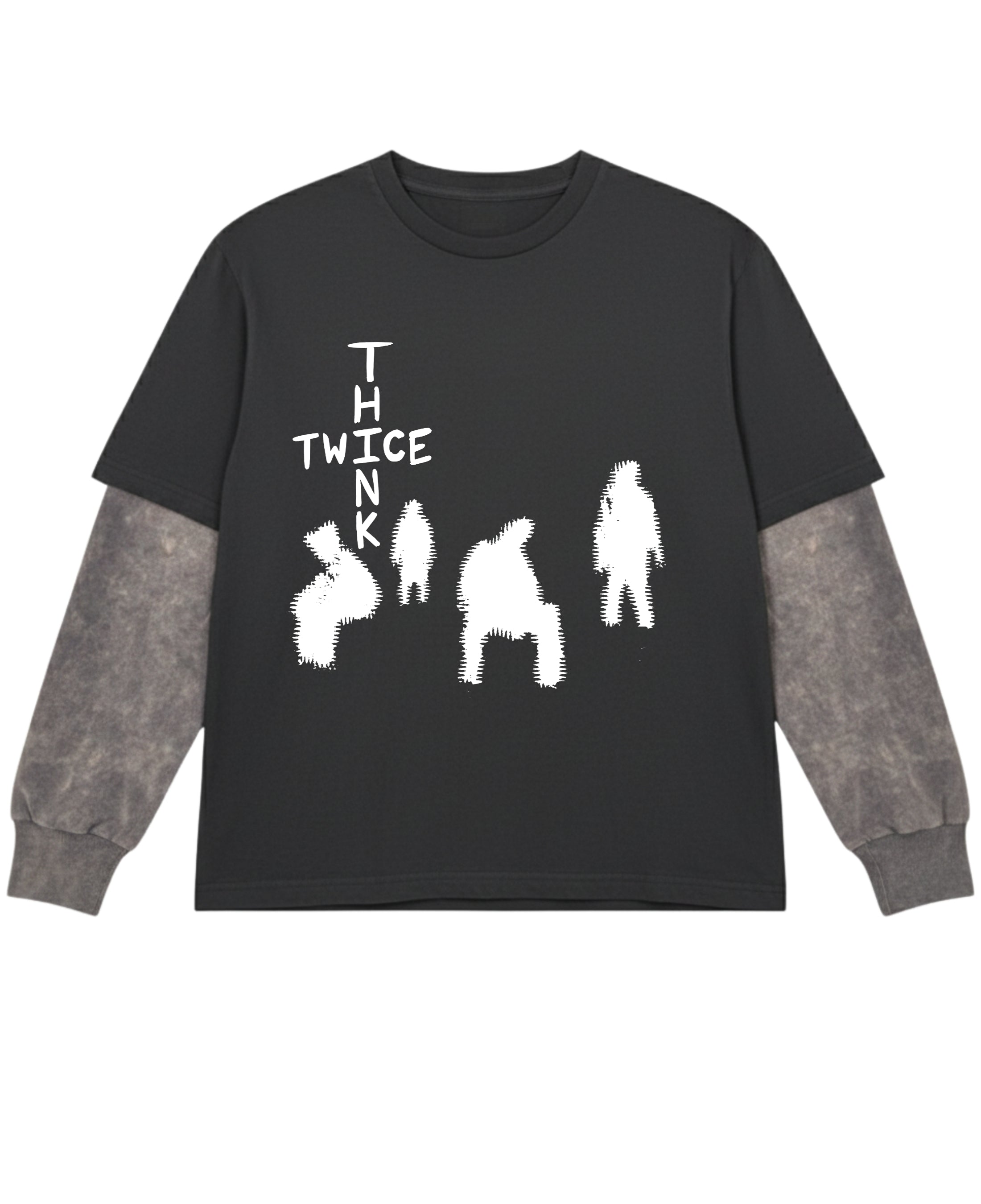 Black With Acidwash Sleeve Oversized Tee Front Design