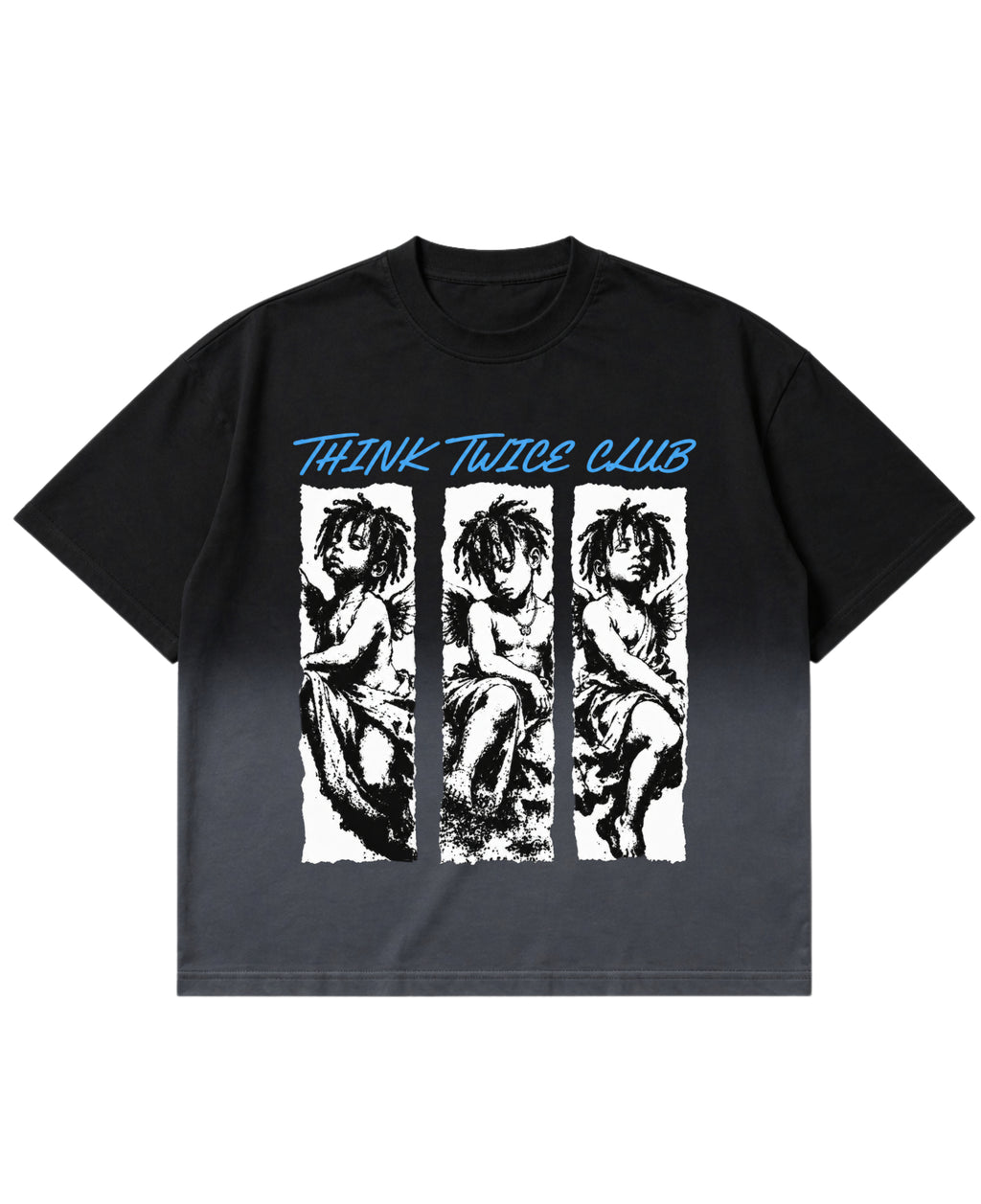 Black Ombré Wash Boxy Fit T-shirt Front Design