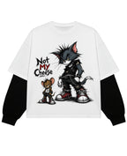 White With Black Sleeve Oversized Tee Front Design