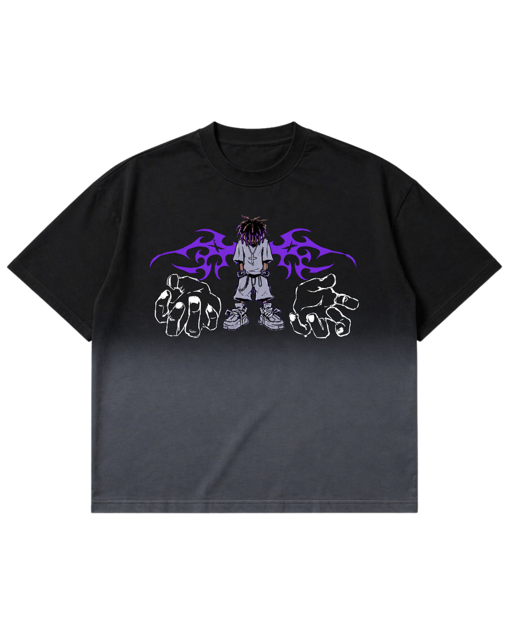 Black Ombré Wash Boxy Fit T-shirt Front Design
